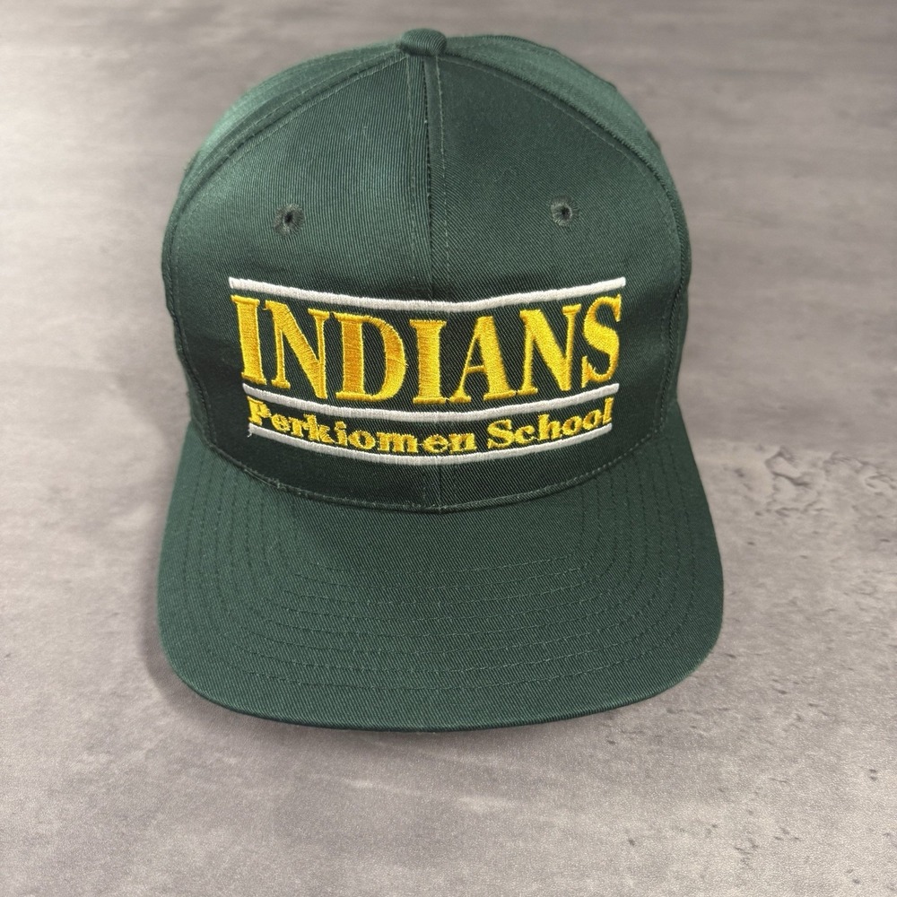 Perkiomen Indians Snapback Hat The Game Split Bar Logo 80s Vintage Cap Green PA